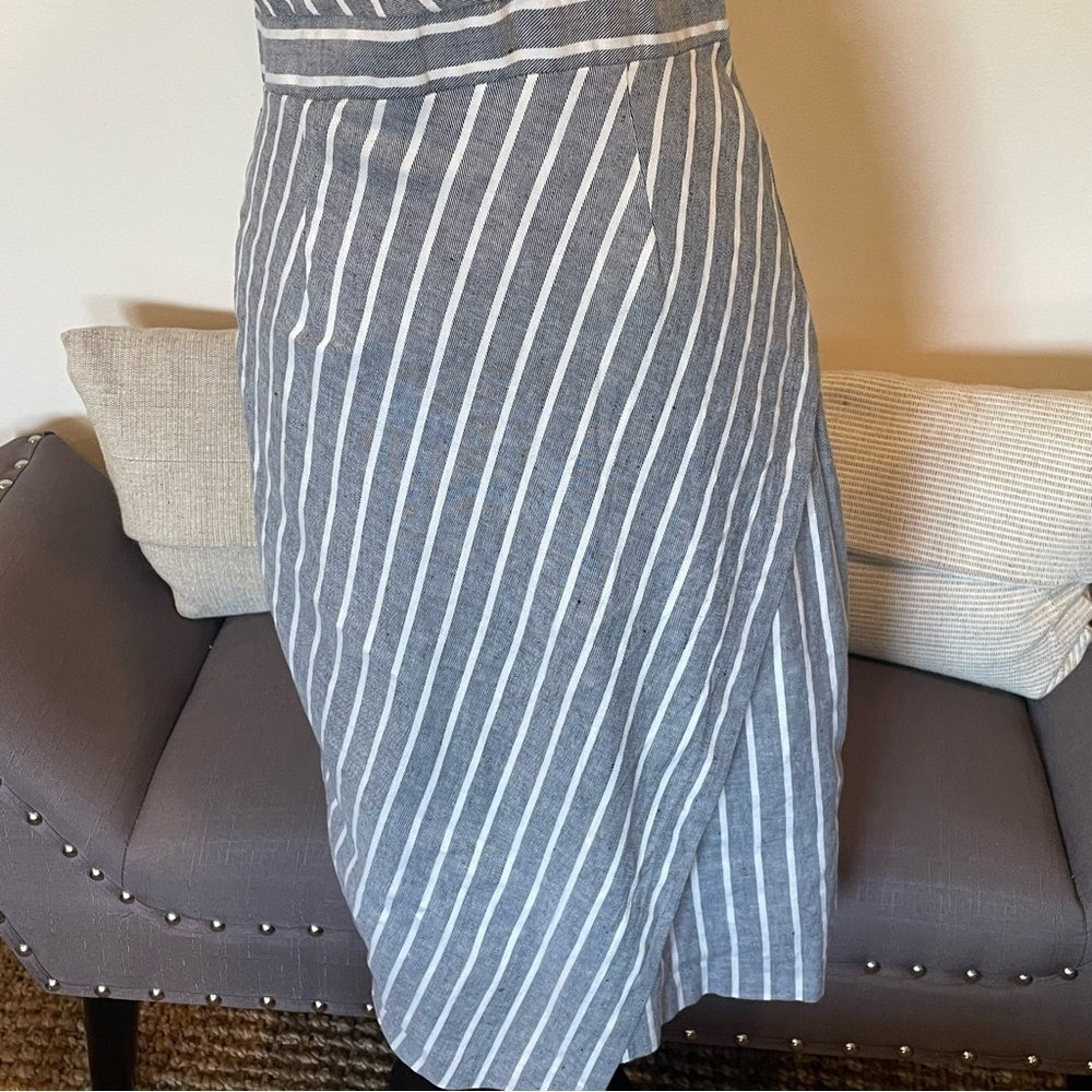 Banana Republic Dress Gray White Striped Linen Sleeveless Dress Women's Size 4 - Picture 4 of 9